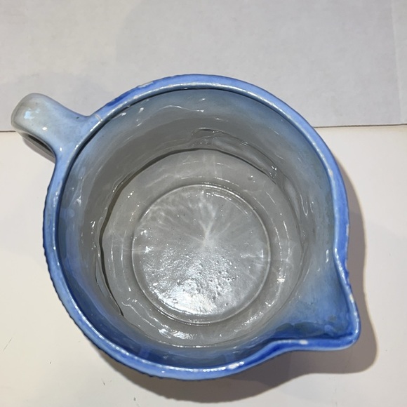 Vintage Blue White Pitcher w 3D Cow Ironstone Stoneware Pottery - Picture 7 of 14